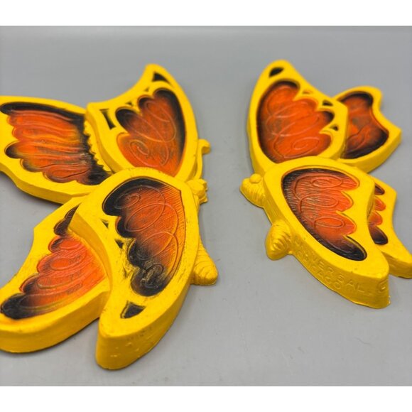 Vtg Statuary Yellow Orange Butterfly Wall Decor Set Of 2 - Picture 2 of 4